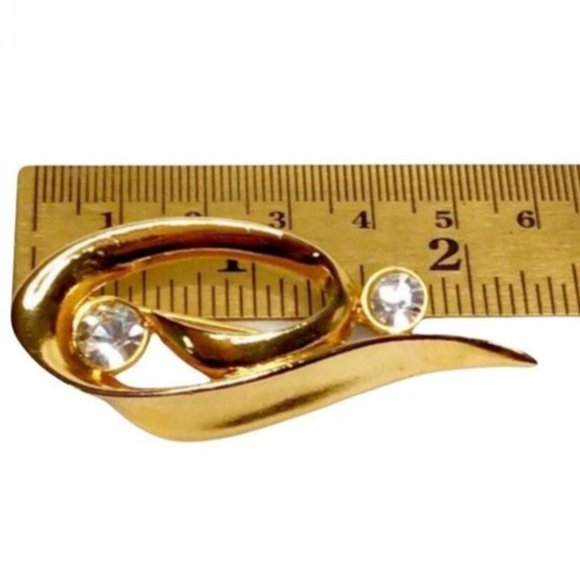 Vintage Bold Gold Oval Brooch with Large Crystal Accents 2"x1.5" - Picture 4 of 5
